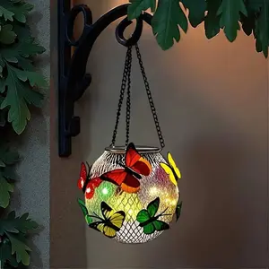 Two-Piece Outdoor Solar Butterfly Lanterns, Outdoor Hanging Lights, Metal Iron Art Hanging Decorations, Garden Porch Lawn Farm Yard Decoration, Beautiful Holiday Gift