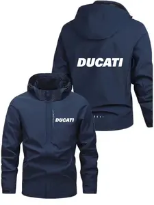 Men's Fashionable Ducati Logo Jacket, Casual Hooded Design, Zipper Pockets, Polyester Material, Spring & Fall Wear, Loose Fit