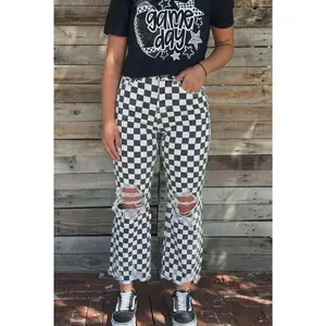 Faded Black & White Checkered Jeans