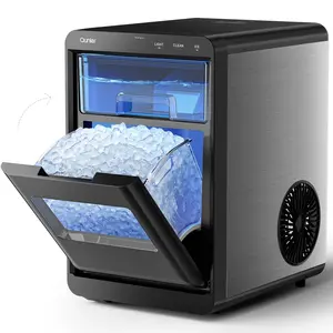 Black Stainless Steel Ice Maker Countertop, 44lbs per Day Chewable Pebble Nugget Ice Machine with Touch Screen for Home, Kitchen, Office, Qunler