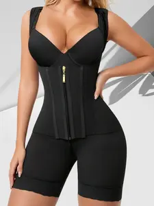 1 Count Women's Butt Lifting And Tummy Control Body Shaper, Compression Lace Zipper Shapewear, Fajas, Triple Row Hook Eye Closure Bodysuit, Tight Fitting Jumpsuit, Colombian Shapewear, Suitable For Training, Yoga, Classic Daily Wear