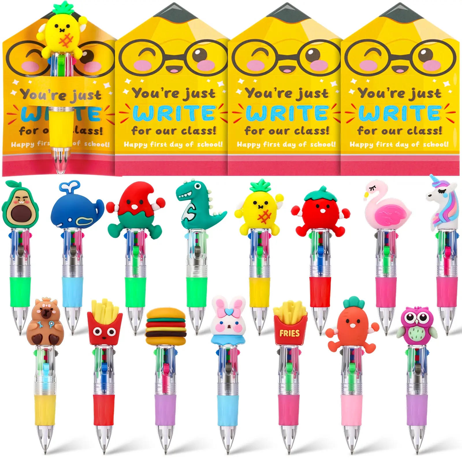 24/50 Sets Multicolor Pen Back to School 4-in-1 Pen Set Gifts with Positive Cards Bulk Retractable Ballpoint Pen for First Day of School Classroom Exchange Party Supplies Employee Appreciation Gifts Class Reward Gifts from Teacher Creative Stationery