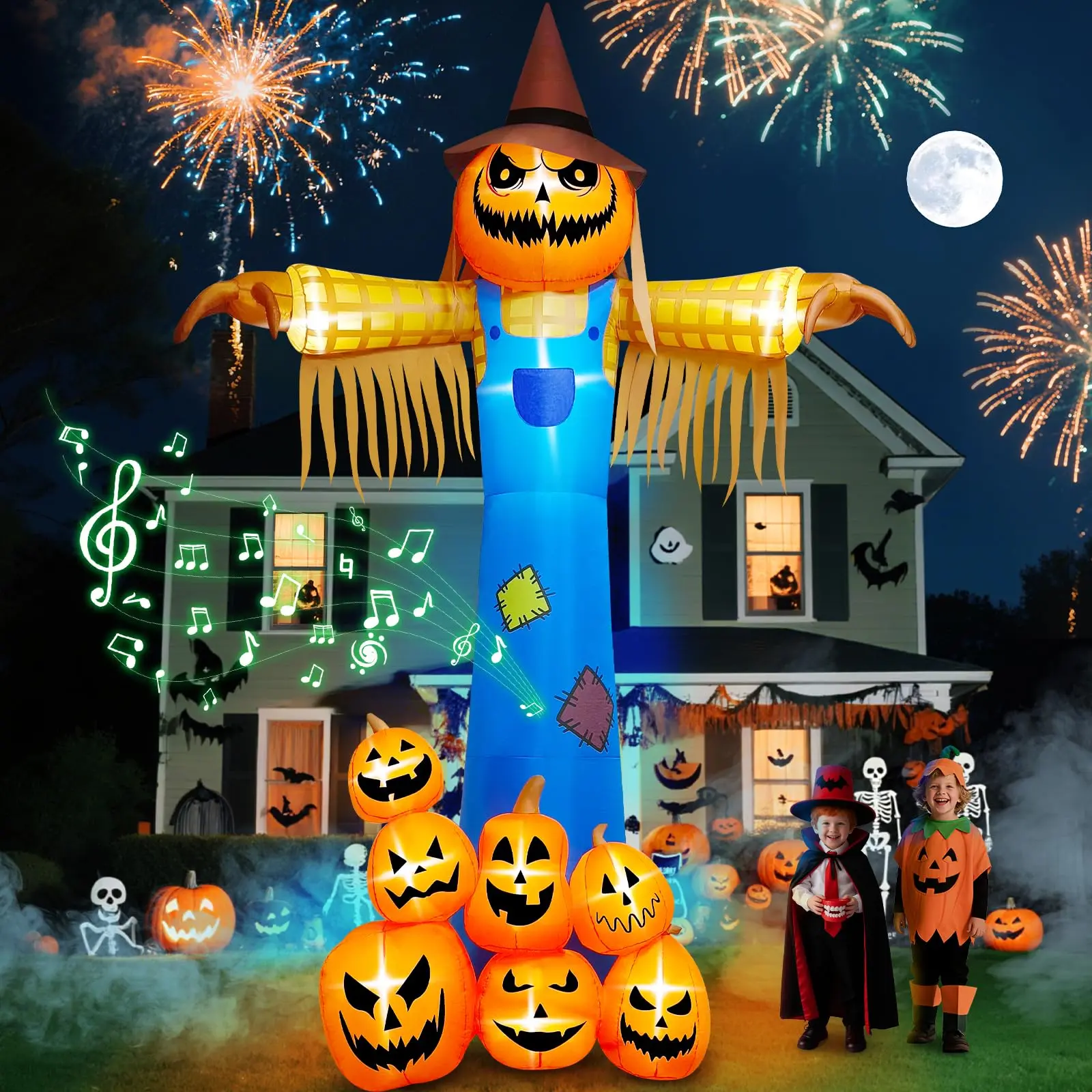 12.5 FT Halloween Inflatables with Music Giant Pumpkin Scarecrow Inflatable 12.5 FT Halloween Inflatables with Music Giant Pumpkin Scarecrow Inflatable
