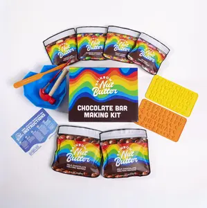 Rainbow Nut Butter DIY Chocolate Making Kit HUGE BREAKABLE BLUE HEART Reusable Chocolate Bar Silicone Mold, PICK FLAVOR, PEANUT BUTTER Melting Wafers, Silicone Wand & Instructions