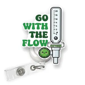 Go With the Flowmeter Badge Reel, Respiratory Therapist Acrylic Retractable ID Holder, RT Student Gift PHU