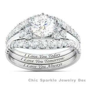 Zircon fashion three-piece ring I love you English letter ring for women and men suitable for party jewelry  shop  back  to  school  campaign