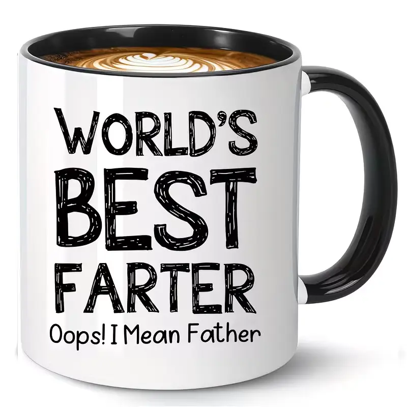 Sturdy Lightweight Printed Ceramic Coffee Mug - Farting Dad Humor Cup for Dads, Daughters’ Gift for Christmas/Birthdays, Drinkware for Fathers-In-Law, Reusable