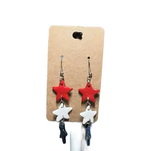 Earrings - Red and White Star Design with Additional Blue Elements as Shown