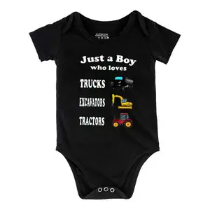 Just a Boy Who Loves Trucks Baby Bodysuit Funny Babys Short Sleeve Onesies Romper for Infant Newborn Boys Girls Soft Casual Outfit with Snap Closures for Easy Diaper Change