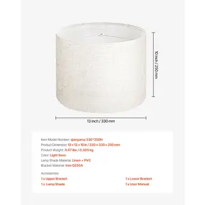 VEVOR Drum Lamp Shade, 13 in Topx 13 in Bottomx 10 in High, Medium Drum Linen Lampshade, Replacement Lamp Shade for Table Lamps Floor Lamps Pendant Lights, Easy Assembly Required (Light Linen)