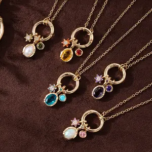 Maximalist DIY Stacking Necklace with Colorful CZ Charms, Customizable Gemstone Pendant for Party Girls, Aesthetic Layering Jewelry, Fun Unique Gift for Sisters