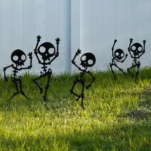 Ghost Dance Skull Garden Card Set, 4 Piece Waterproof Metal Yard Art, Halloween Decorations, Easy Install Outdoor Lawn Ornaments