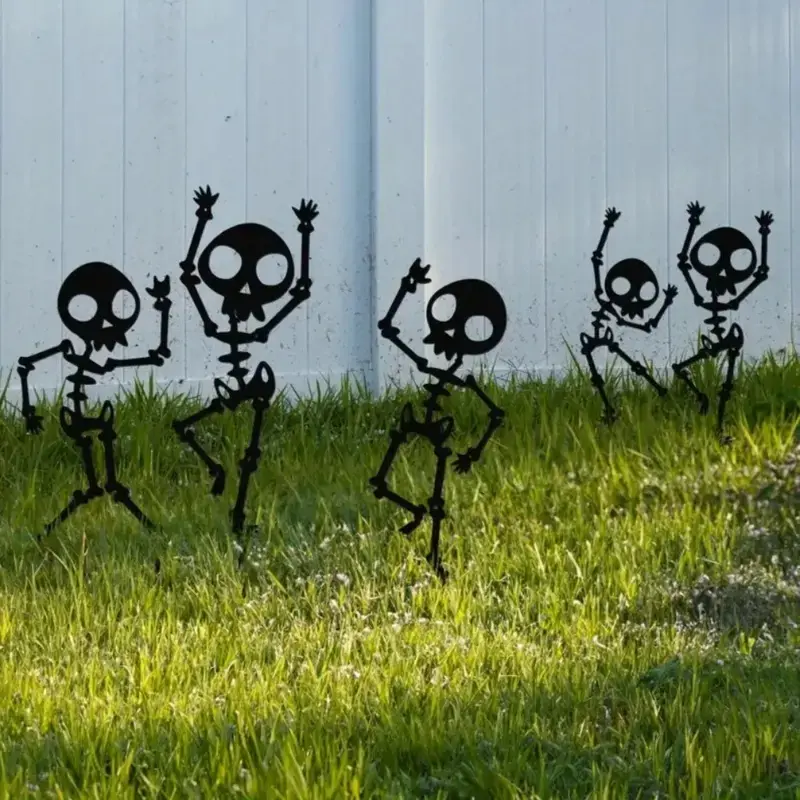 Ghost Dance Skull Garden Card Set, 4 Piece Waterproof Metal Yard Art, Halloween Decorations, Festive Decoration, Party Decoration, Patio Decoration, Easy Install Outdoor Lawn Ornaments
