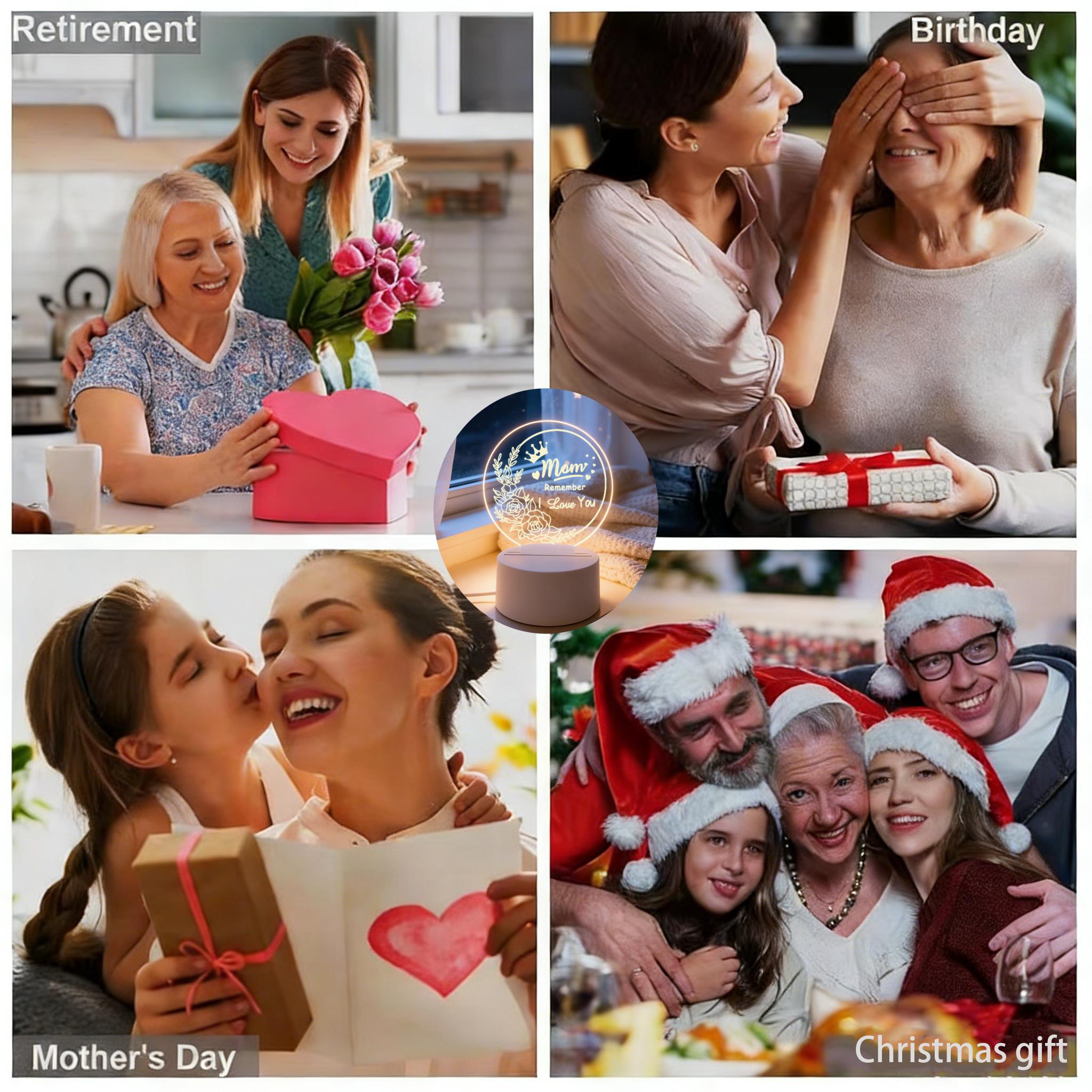 Mom Remember I Love You 2D Acrylic LED Night Light, Rose Crown Engraved Warm White Bedside Lamp, USB Powered Desk Decor Lamp, Best Mother's Day Birthday Gift for Mom, Bedroom Living Room Home Decor Nightlight