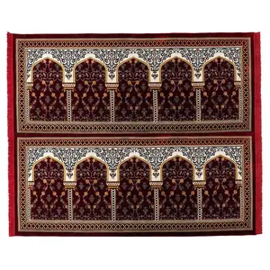 Wide 10 Person Masjid Islamic Prayer Rug - Floral Arkan Red