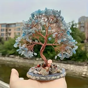 1 piece of natural crystal tree ornament, blue crystal, lucky crystal tree, agate base, for home, living room, office, lucky decoration, Spiritual Decor