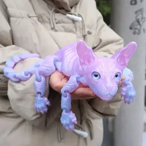 New Trendy Giant 3D Printed Hairless Cat Figurine, Jointly Moveable 3D Print Display Piece, Handmade Toy Collectible