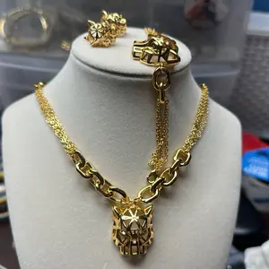 Elegant Panther Collars Set with Stylish Designs for a Bold Look Gold Laminated 3-Piece Tigre Collection
