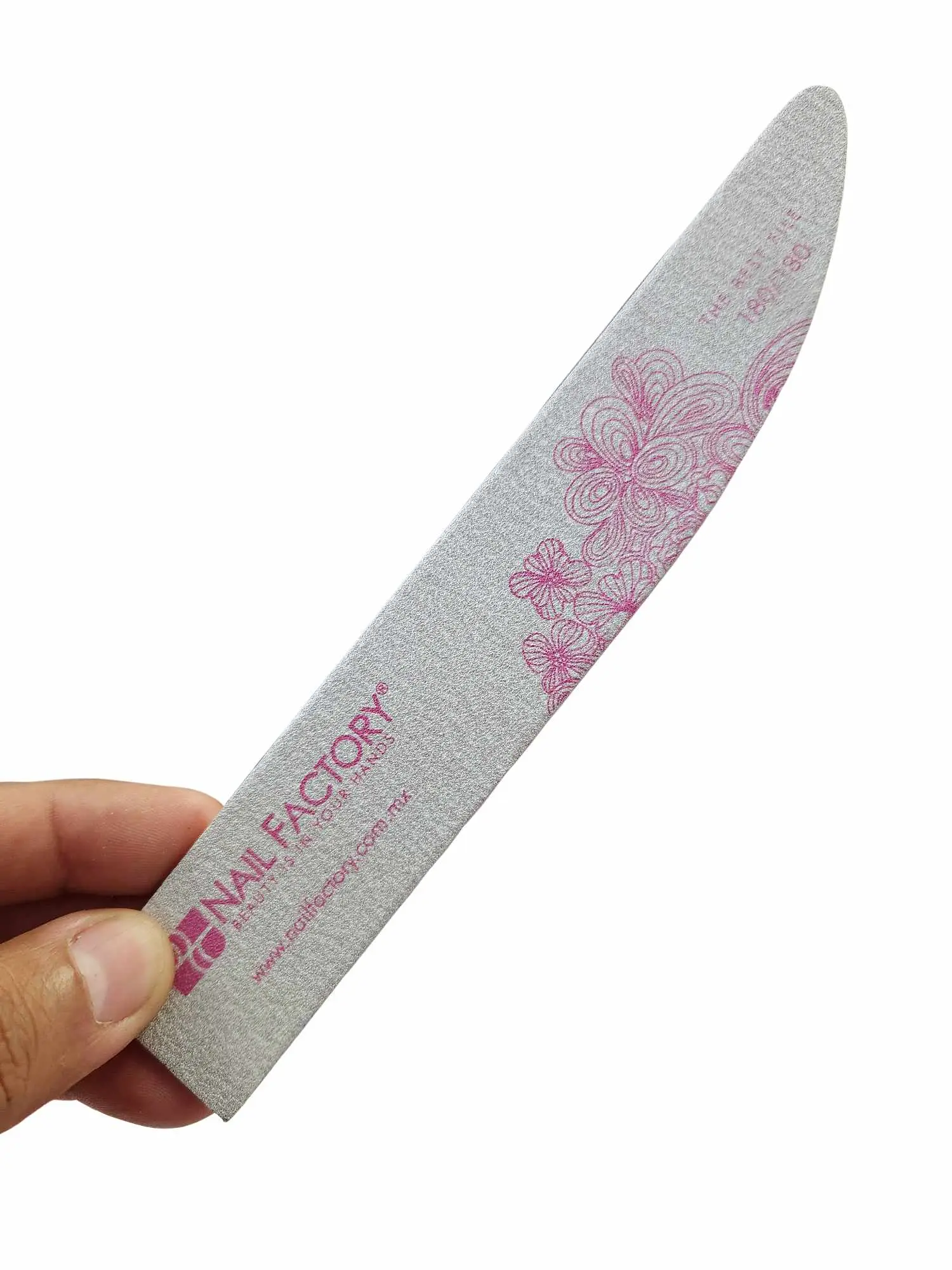 Nail Factory 180 Grit Wood Board File - Pink Edge, Pentagon Shape, Small Adult Grinding Tool, Nail Supplies for Precise Sanding, Smooth Finish Professional Manicure Accessory, Nail Grinding Tool