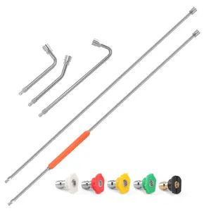 JERUIFOX Pressure Washer Wand Extension, 120" Stainless Steel Replacement Pressure Washer Lance Wand with 30°/90°/120°Gutter Cleaner Attachment Curved Rods Power Washer Extender Wand with 5 Nozzle Tips 1/4" QC