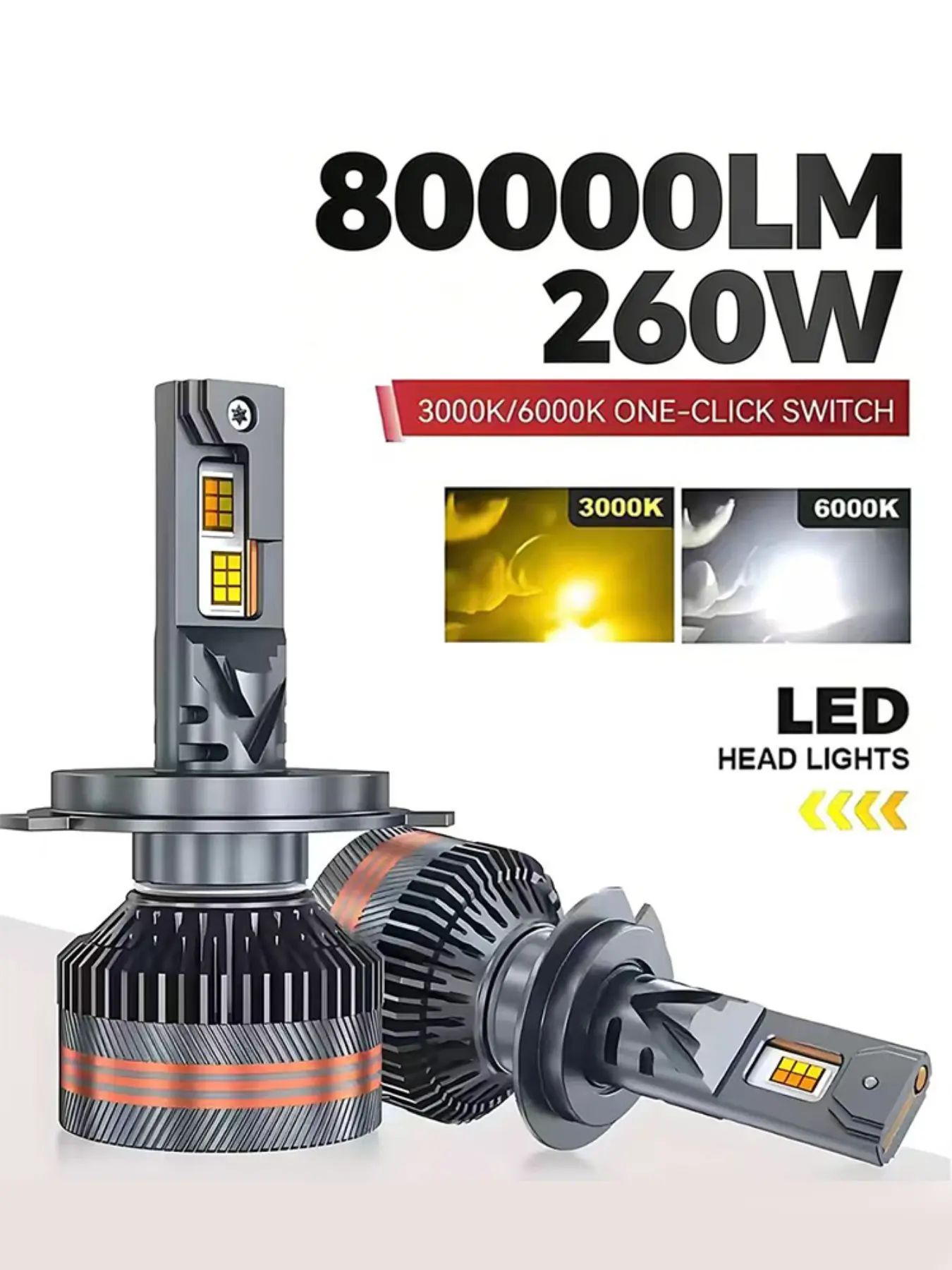2pcs H4 H7 LED Bulbs H1 H3 H11 9005 Hb3 9006 Hb4 9012 Dual Color Temperature Switch Headlights High Lumen Headlight 6000k 3000k 12V Aluminum Material LED Car Lights Led Headlamps Bulbs Lights Automotive Headlight Bulbs For Car