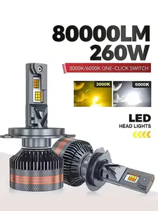 2pcs H4 H7 LED Bulbs H1 H3 H11 9005 Hb3 9006 Hb4 9012 Dual Color Temperature Switch Headlights High Lumen Headlight 6000k 3000k 12V Aluminum Material