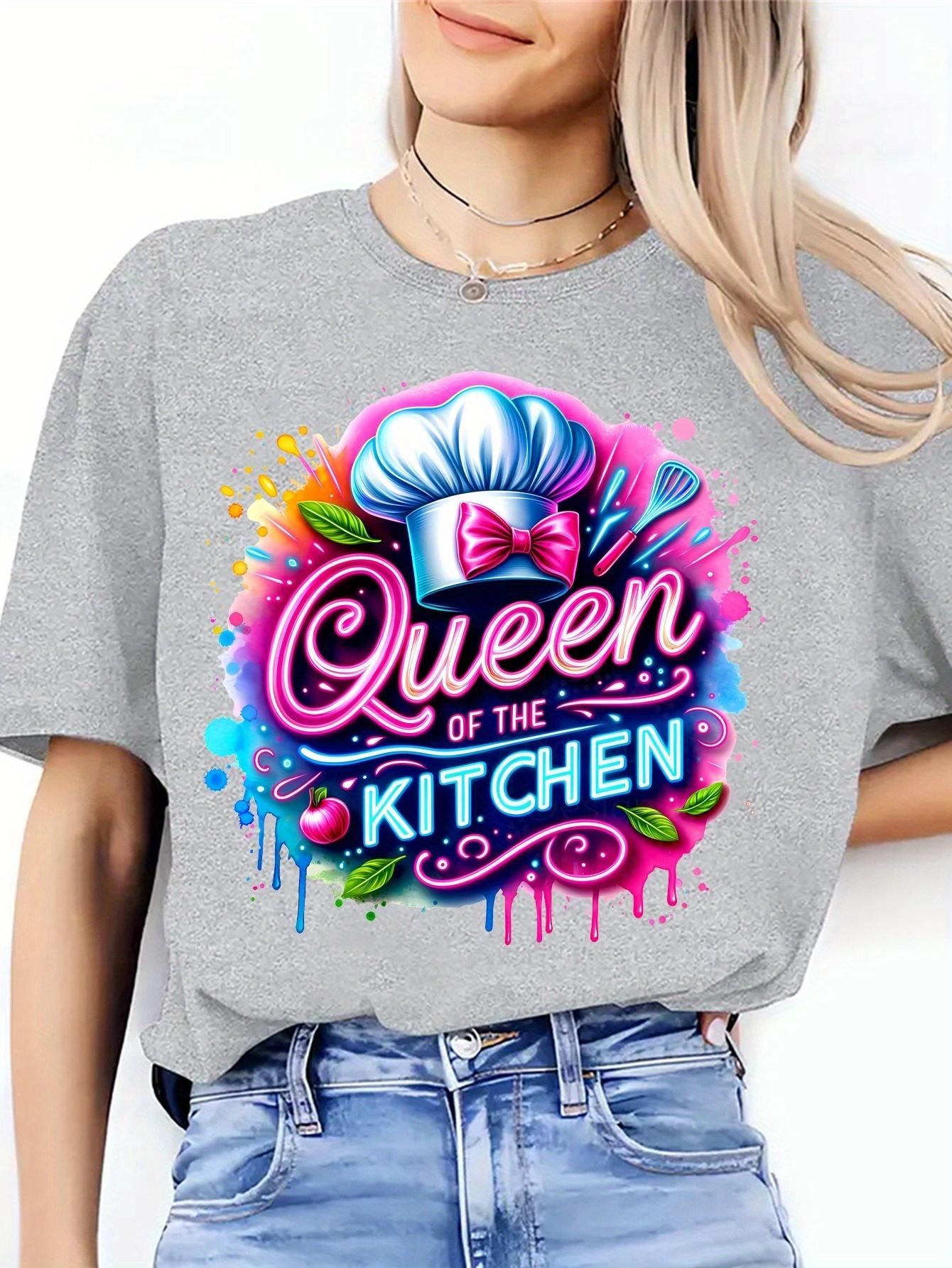 Watercolor Kitchen Queen Printed T-Shirt, a Shirt for Cooking Enthusiasts, Chef Team T-Shirt, a Gift for Chefs, a Present for Cooking Lovers