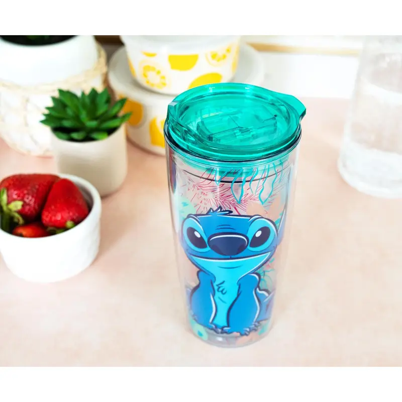 Disney Lilo & Stitch Character Portable Beverage Travel Tumbler with Slide-Close Lid, 20 oz, by Toynk x Silver Buffalo