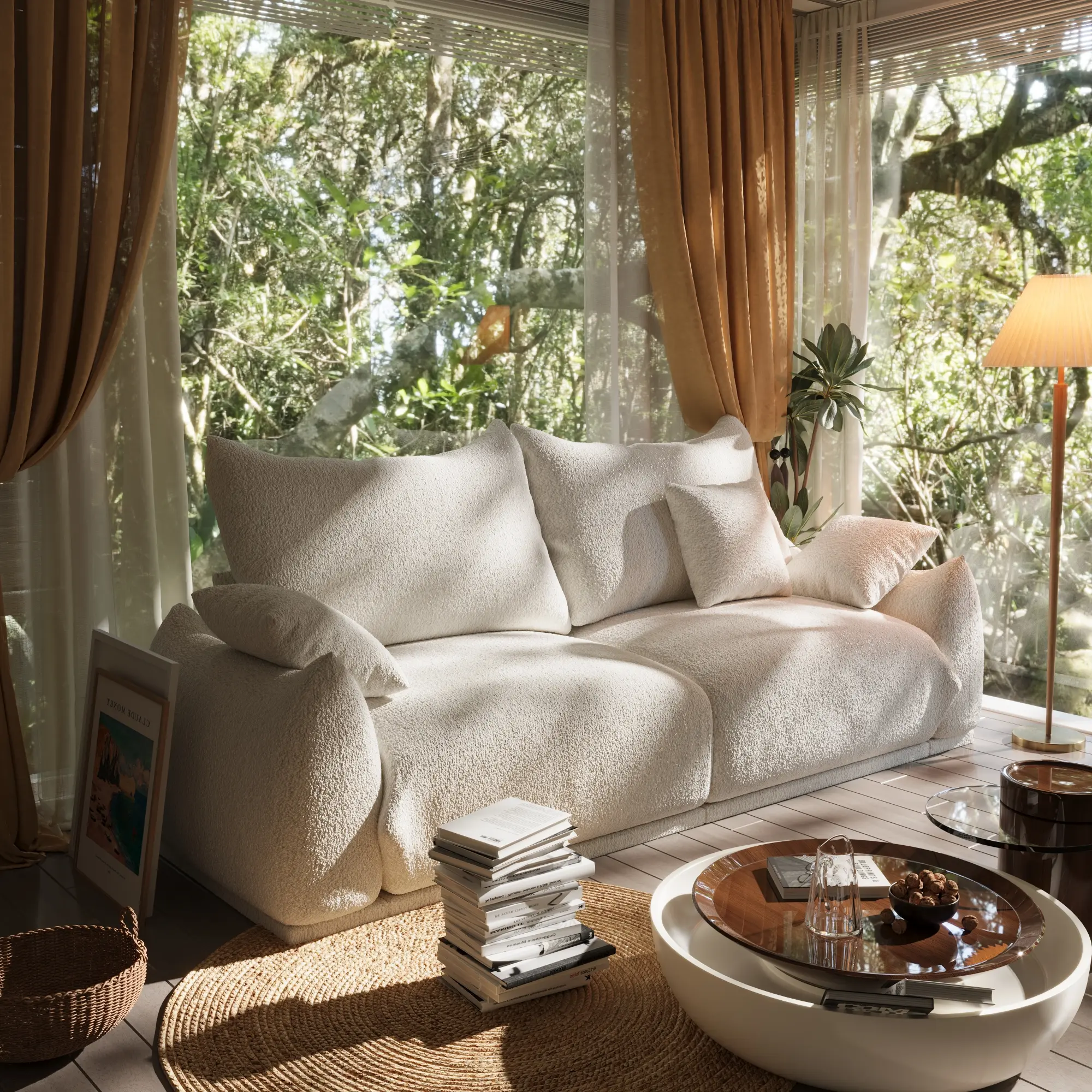 FUFU&GAGA 87.4" Deep Seat Lambswool Sofa with 2 Pillows Modern Sherpa Sofa with Solid Wood Frame, 3 Seater Upholstered Couches, Comfy Sofa