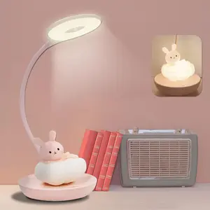 Kids Desk Lamp, Dimming Desk Lamp for Girls, Silicone Bedside Lamp, Cute Night Light for Kids Bedroom, Eye-Caring LED Portable Reading Lamp for Child, Unique Gift (Pink Rabbit)