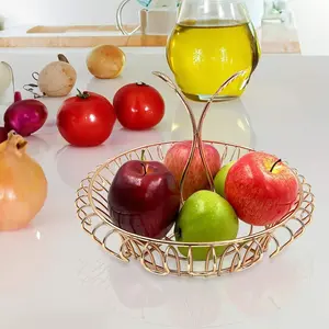 Fruit Bowl for Kitchen Counter, Fruit Basket with Leaf-shaped Handle, Stylish & Functional Fruit Holder, Gold Basket, Stylish and Functional Home Deco (Gold)