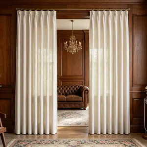 Pinch Pleated Linen Curtains 2 Panels Natural Cream Floor Length Back Tab Semi Sheer Light Filtering Farmhouse Drapes for Living Room Bedroom