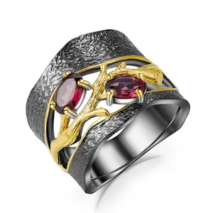 925 Sterling Silver Original Handmade Branch Rings Natural Rhodolite Garnet Gemstones Ring for Women Fine Jewelry GB