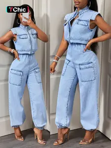 Elegant Fashionable Women's Summer Workwear Style Zipper Leg Jeans Romper, Adjustable Waist Tie, Stylish and Comfortable Design, Womenswear, Casual, Overalls