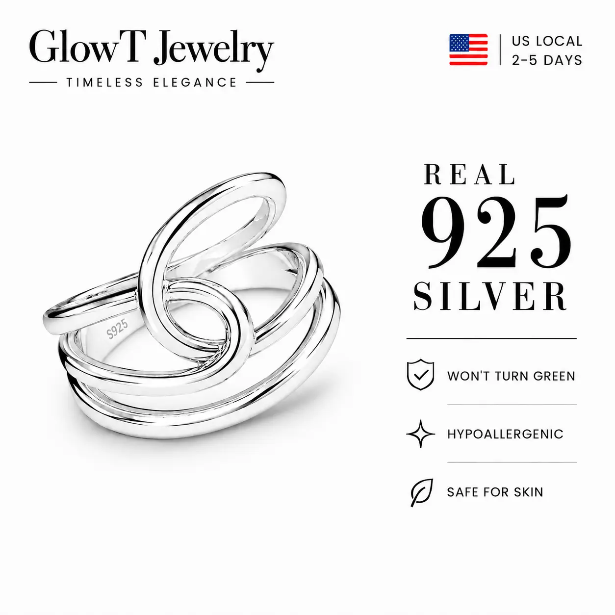 925 sterling silver Sculptural Swirl Statement Ring with Fluid Interlocking Loop Design Modern Organic Minimalist Jewelry for Women Teens and Girlfriends Bold Abstract Art Inspired Style for Everyday Wear Date Night Party Vacation Birthday Anniversary