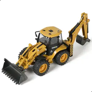Excavator Backhoe Toys, 1/50 Metal Die-cast Excavator Front Loader Bulldozer Construction Vehicle Model Decoration Toy Gift for Boys -Yellow