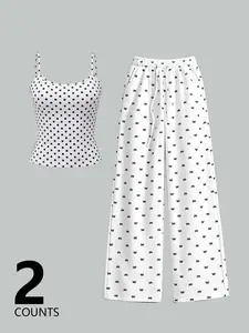 Sweet Polka Dot Bow Pajama Set, Korean Style Sweet Girl Fashion, Soft Breathable Fabric, Summer Comfort, Adjustable Straps, Lazy Sweet Girl Essential