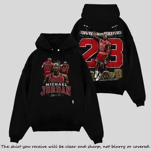 Michael Jordan 23 Graphic Hoodie, Basketball Legend Pullover Sweatshirt, Vintage Court Champion Style Hoodie, Black Oversized Sports Streetwear, Retro Fan Apparel, Gift For Basketball Fans Men Women