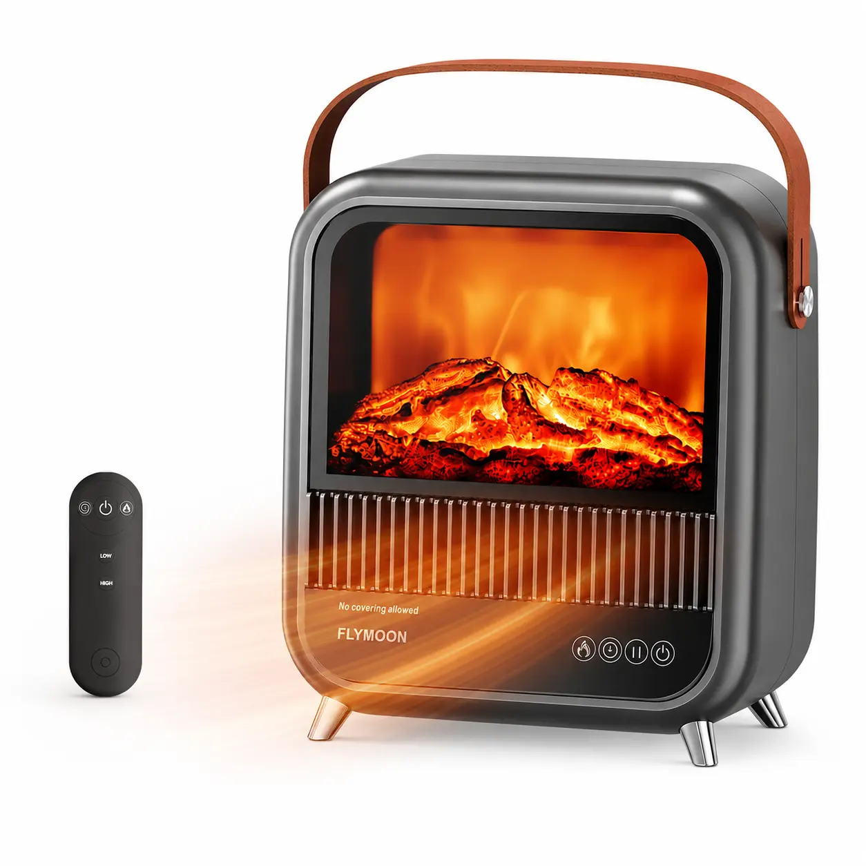 Portable Electric Fireplace Space Heater with Remote Control,7-Hour Timer, 3D Flame Effect with 2 Interchangeable Carry Handles for the Bedroom, Office, and Dorm