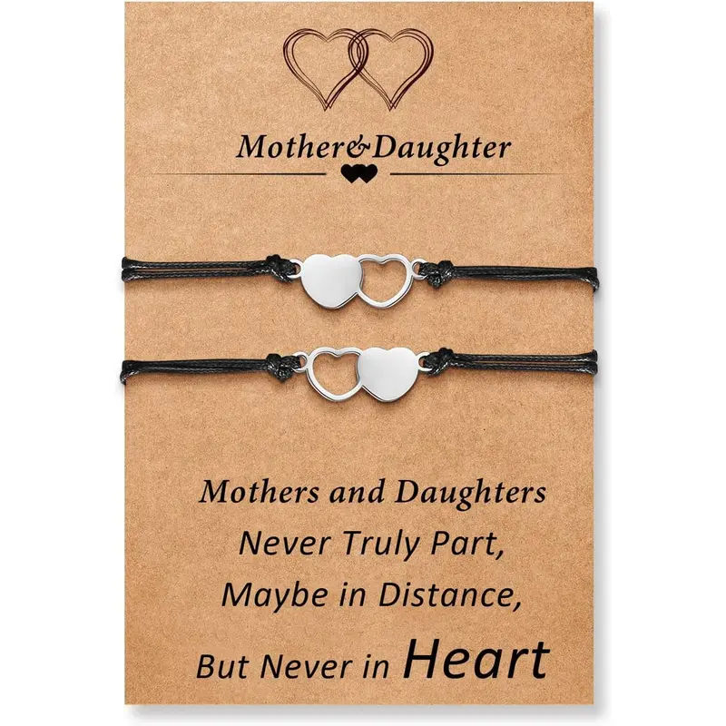 Mother Daughter Bracelets Set for 2, 3, 4, 5, 6, Wish Matching Heart Bracelets for Mom and Daughter,Christmas Gifts for Mom Daughters