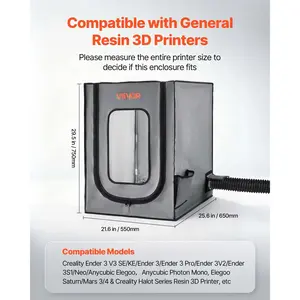 VEVOR 3D Printer Enclosure with Ventilation, Dustproof Waterproof Oxford Cloth Resin 3D Printer Tent, Constant Temperature Protective Case with LED, Compatible with Photon Mono/Mars 3, FDM/LCD Printer
