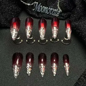 Moonovate | RUBY 10pcs Handmade Press On Nails Square Nails REUSABLE 3D Gel Fake Nails Acrylic Press On Nails											
