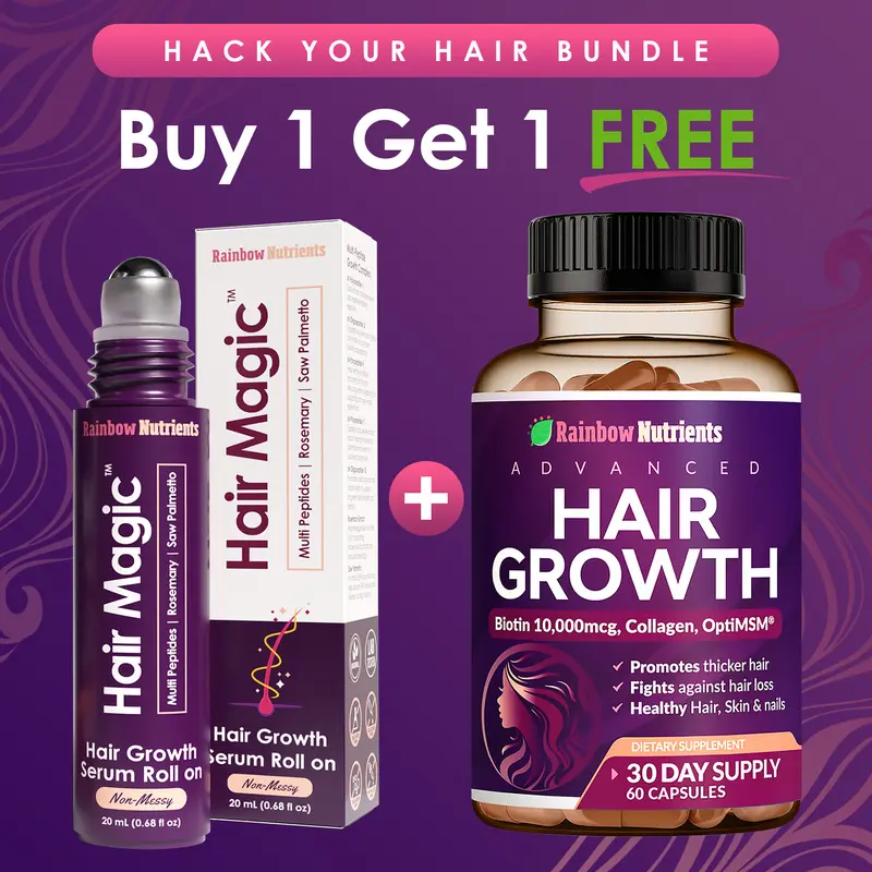 Hair Growth Bundle | Hair Growth Supplement + Hair Magic Serum | Supports Thicker Fuller Looking Hair | Rainbow Nutrients