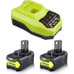 2Pack 7.0Ah Replacement for Ryobi 18V  with P117 3A  Charge Secure-Lock Fit LED  Charger Compatible with Ryobi  18V P102 P103 P104 P105 P107 P108 P109