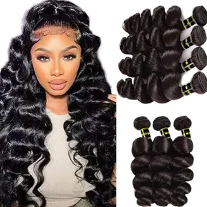 4 Bundles Black Loose Wave Human Hair Natural W/Closure