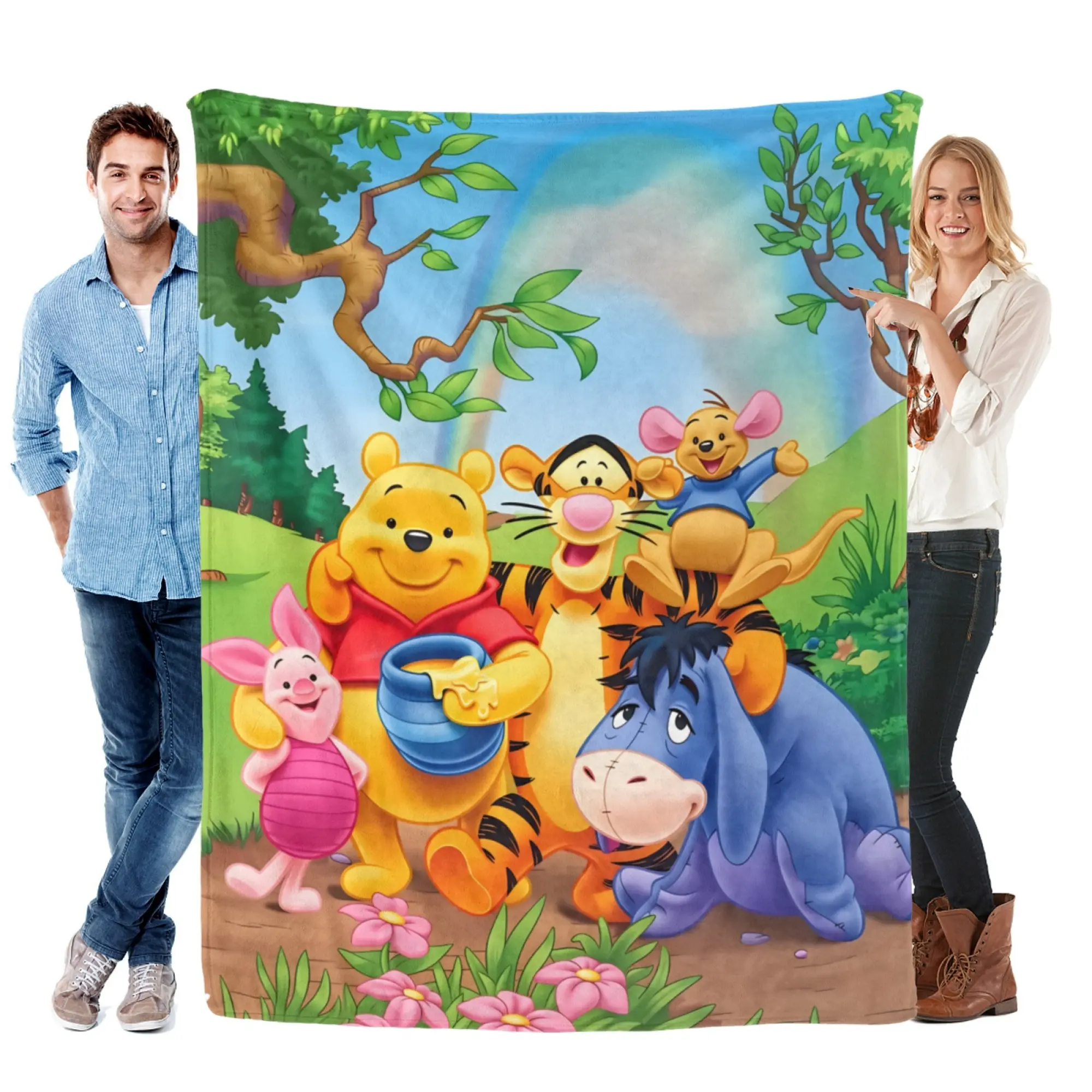 Disney Winnie the Pooh & Friends Soft Fleece Cuddle Blanket - Cartoon Printed, Cozy Throw Blanket for Bed, Classic Nostalgia Room Decor, Blankets For Bed