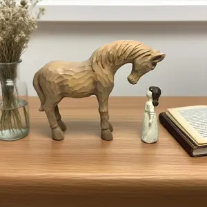 Girl and Horse Textured Figurine, Healing Natural Style Decor, Resin Texture, Hanging Interacting Design, Bedroom Vanity, Study Desk, Living Room Shelf, Decoration, Decorative Figurines
