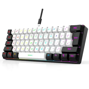 60% Wired Gaming Keyboard, 61 Keys RGB Backlit Ultra-Compact Small Gaming Keyboard, for Gamer, Typist, Travel, Easy to Carry on Business Trip(Black-White)