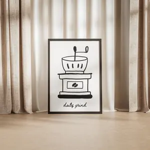 [SALE UP TO 50]Daily Grind Coffee Grinder Doodle, Caffeine Kitchen Poster, Morning Gifts Ideas Doodles Viral Print, Funny Motivational Play On Words Art