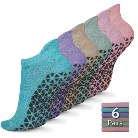 hromec Non-Slip Yoga Socks with Silicone Grips - Cotton Blend Anti-Skid Grip Socks for Pilates, Ballet & Barre, Lightweight Breathable Floor/Hospital Socks for Women’s 7.5-10 / Men’s 6-8.5, Comfortable